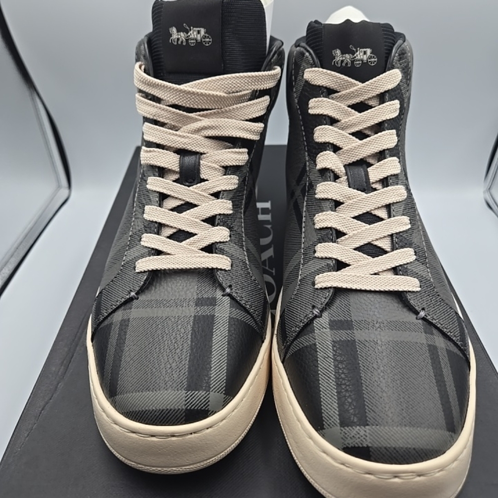 Coach Men's Black and Gray Plaid Sneakers